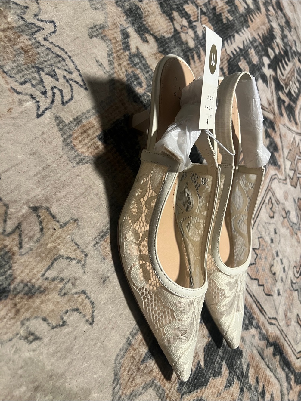 Elegant Women's Pointed Lace Slingback Heels Ivory
